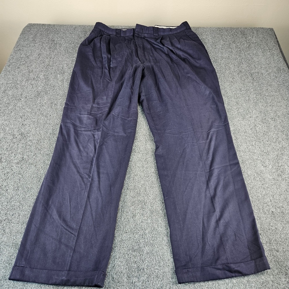 Allyn Saint George Mens 40 Navy Blue Pleated Cuffed Dress Pants Made in USA